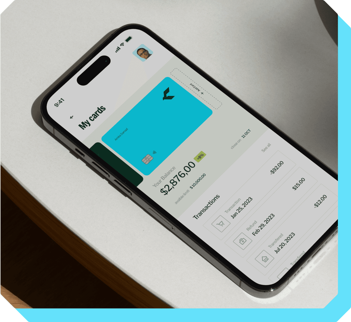 Financial platform showcasing spend, earn, invest and donate features
